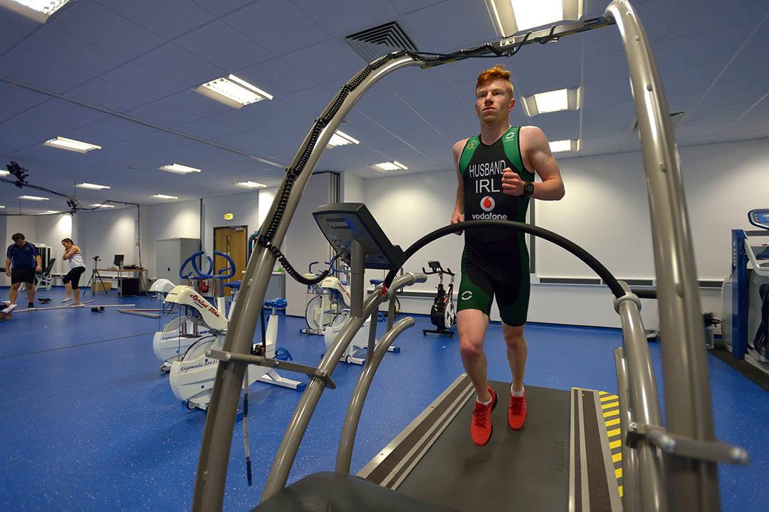 Irish Triathlete Sean Husband running on a treadmill in the Athlete Development Centre (ADC) at the University of Bolton